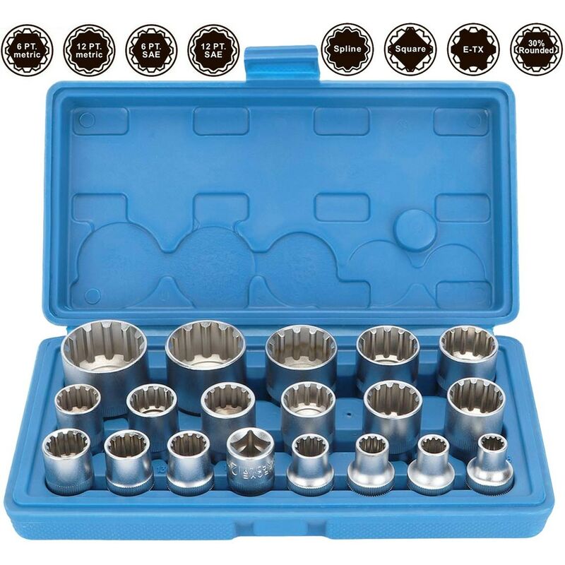 

Jomafa - JUEGO DE LLAVES TUBULARES GEAR LOCK - VASOS UNIVERSALES 1/2' METRICOS, TORX, ESTRELLA, HEXAGONALES Y 12 CARAS 19 PIEZAS