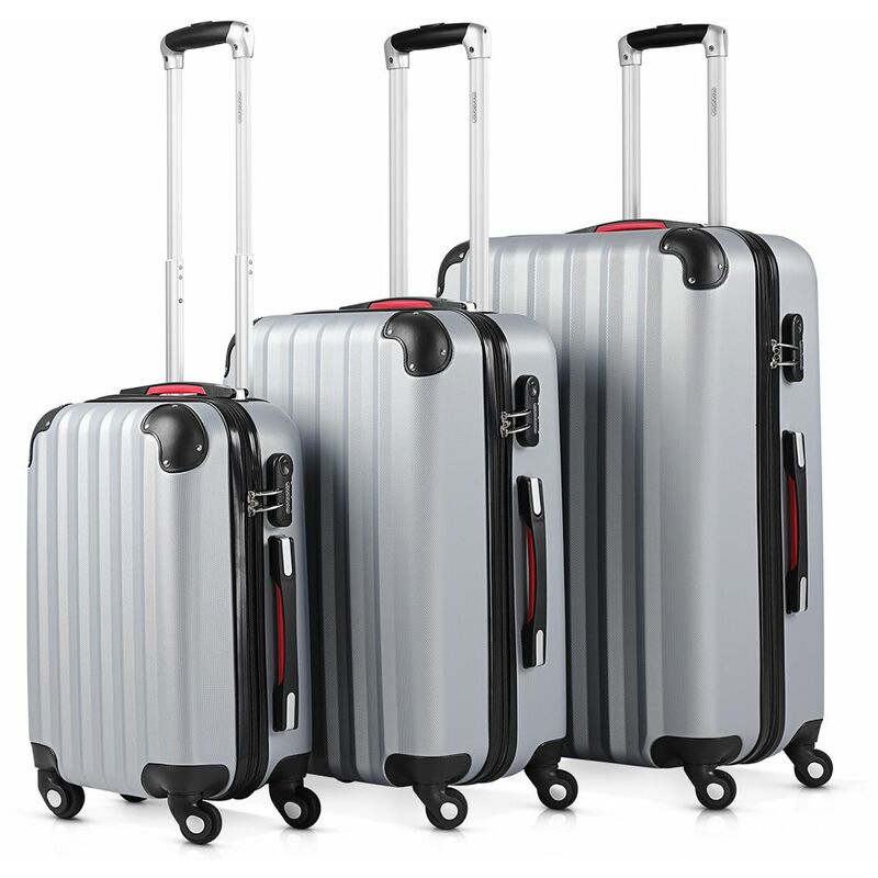 

Juego de 3 maletas rigidas conjunto equipaje de 36L 68L 89L set de valijas para viajar ruedas giratorias Plata - Plata - Monzana