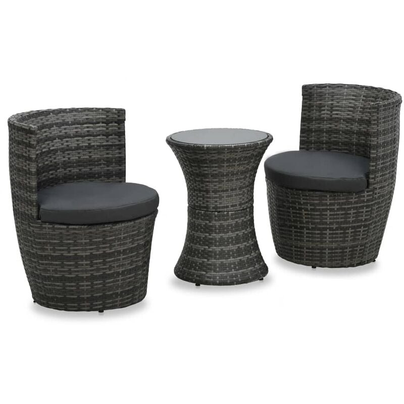 

Youthup - Juego muebles bistró jardín 3 pzas cojines ratán sintético gris - Gris