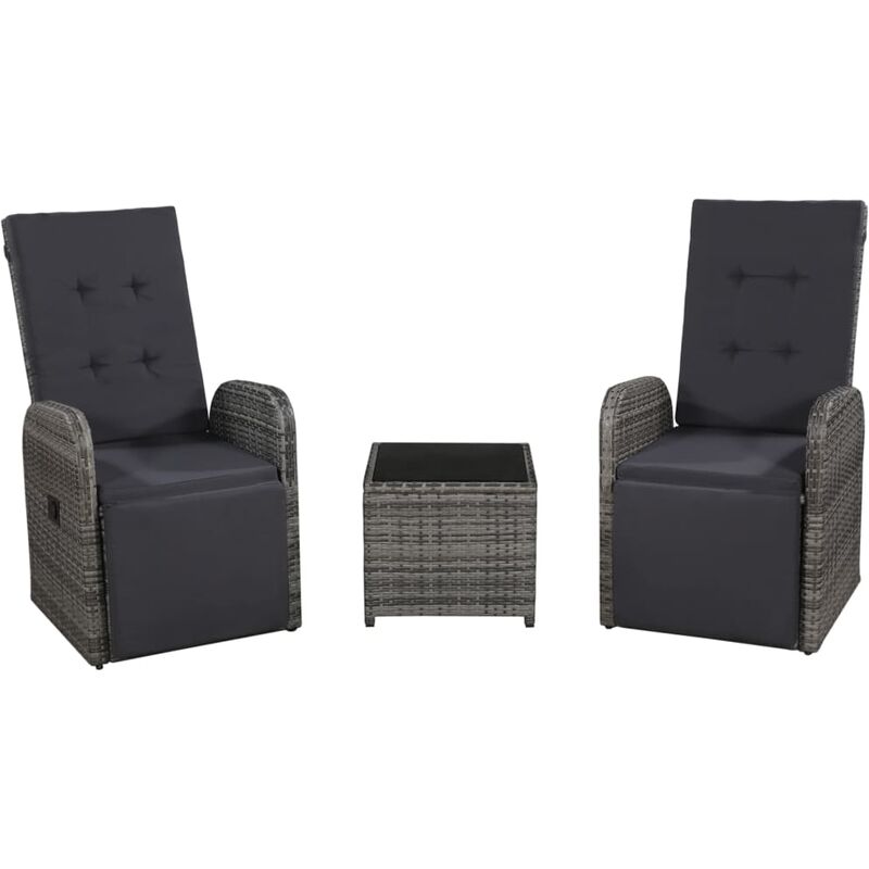 

Happyshopping - Juego muebles bistro jardin 3 pzas cojines ratan sintetico gris