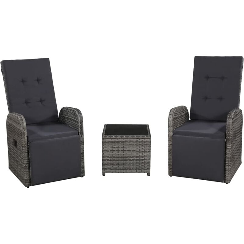 

Juego muebles bistro jardín 3 pzas cojines ratán sintético gris