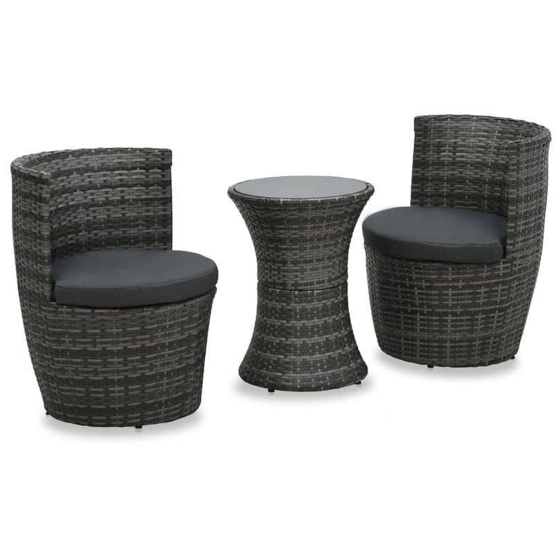 

vidaXL Juego muebles bistró jardín 3 pzas cojines ratán sintético gris - Gris