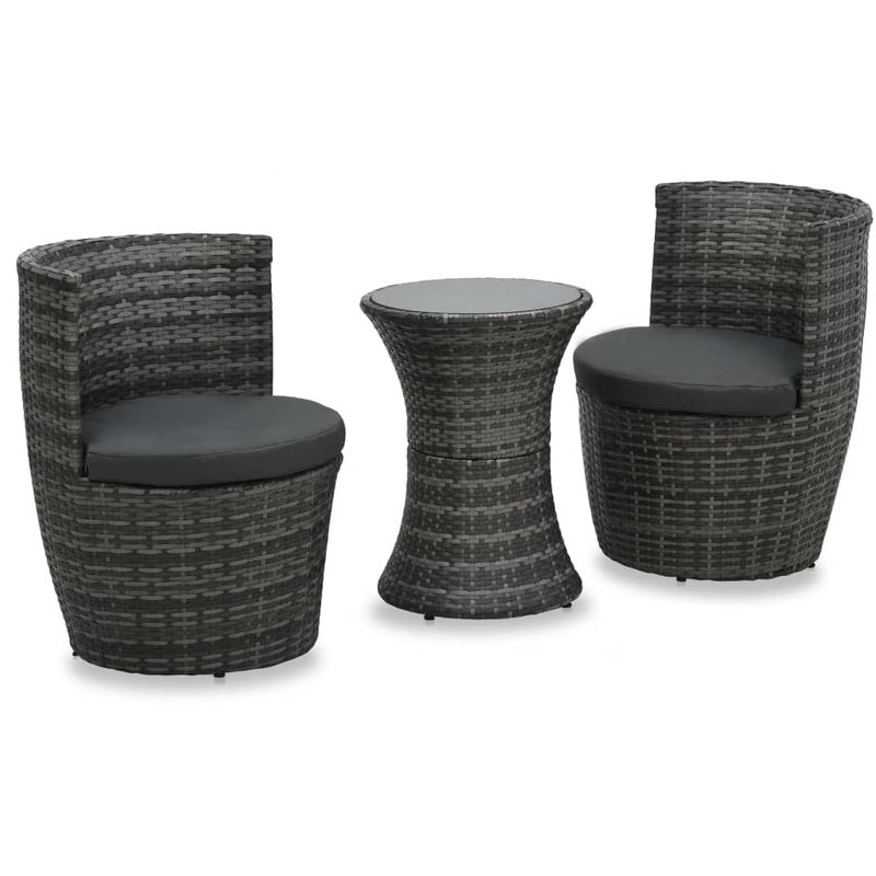 

Juego muebles bistro jardin 3 pzas cojines ratan sintetico gris