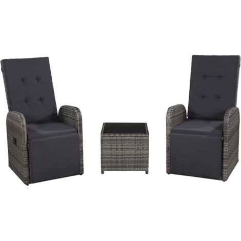 Juego muebles bistro jardín 3 pzas cojines ratán sintético gris