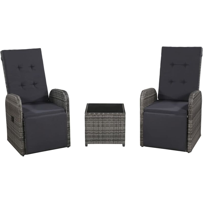 

Juego muebles bistro jardín 3 pzas cojines ratán sintético gris - Gris