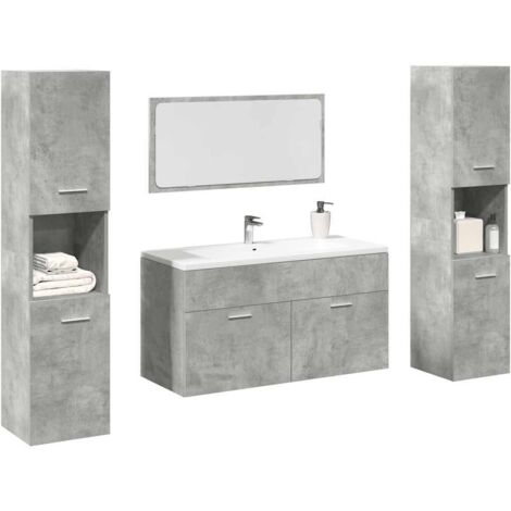 Juego muebles de baño 4 pzas madera contrachapada gris hormigón
