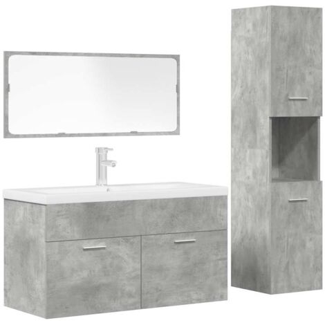 Juego muebles de baño 4 pzas madera contrachapada gris hormigón