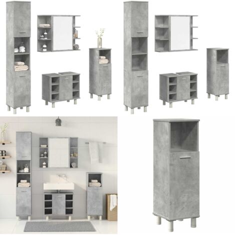Juego muebles de baño 4 pzas madera contrachapada gris hormigón - Muebles de baño gris hormigón - Muebles de baño de madera contrachapada