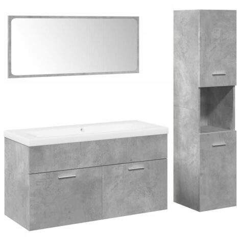 Juego muebles de baño 4 pzas madera contrachapada gris hormigón vidaXL