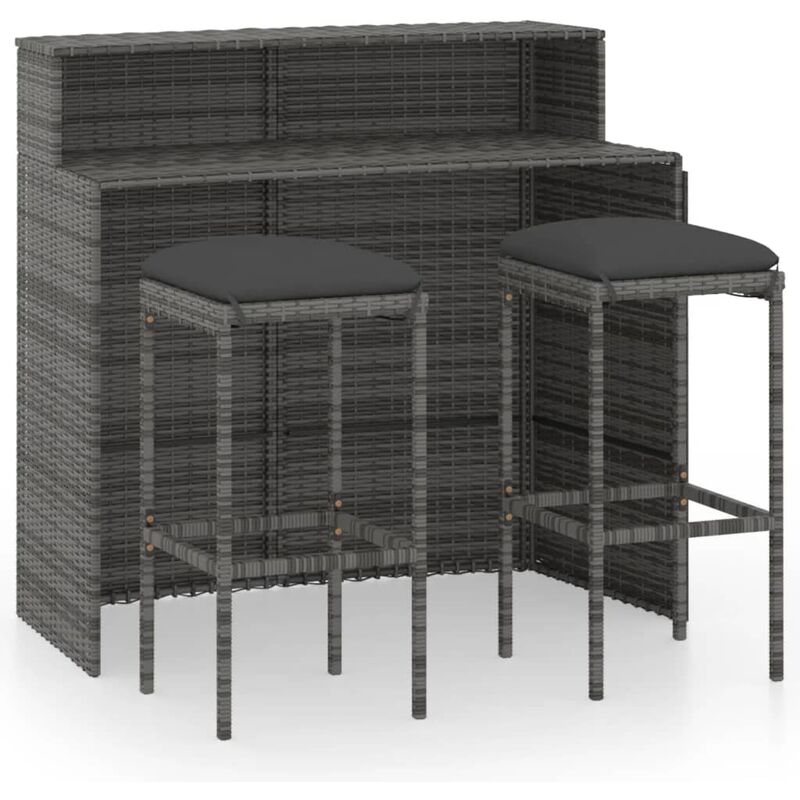 

Juego muebles de bar para jardín 3 piezas y cojines gris