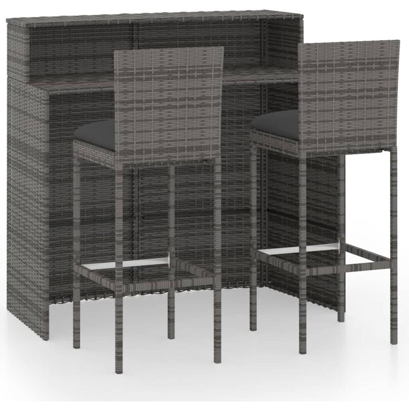 

Juego muebles de bar para jardín 3 piezas y cojines gris