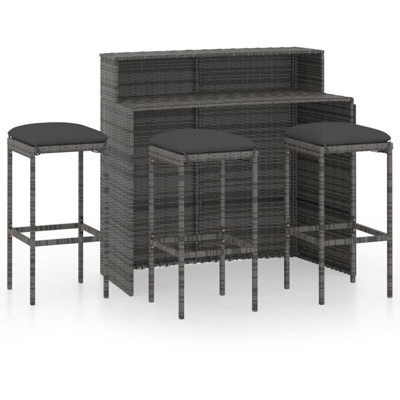 

Juego muebles de bar para jardín 4 piezas y cojines gris
