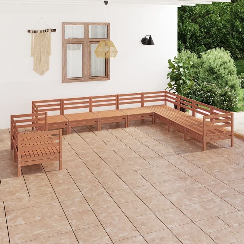 

Juego muebles de jardín 10 pzas madera maciza pino marrón miel