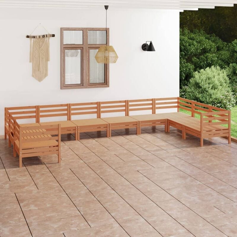

Juego muebles de jardín 10 pzas madera maciza pino marrón miel