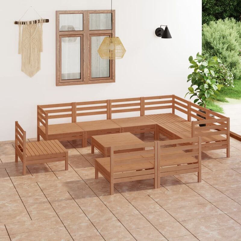 

Juego muebles de jardín 10 pzas madera maciza pino marrón miel