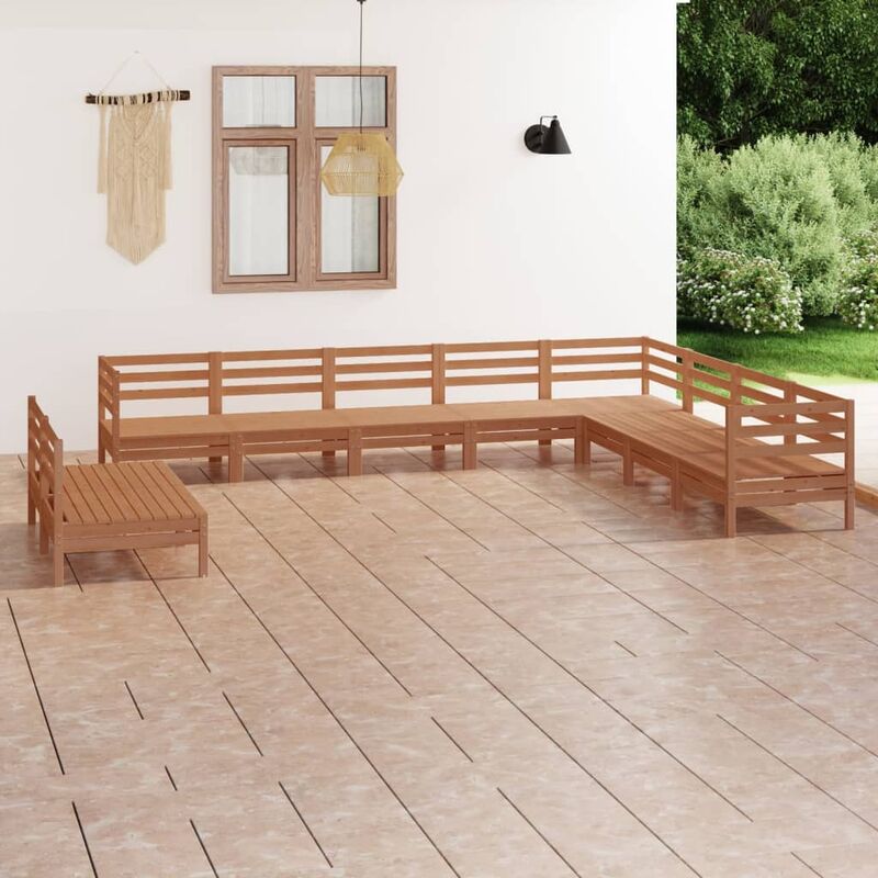 

Juego muebles de jardín 10 pzas madera maciza pino marrón miel