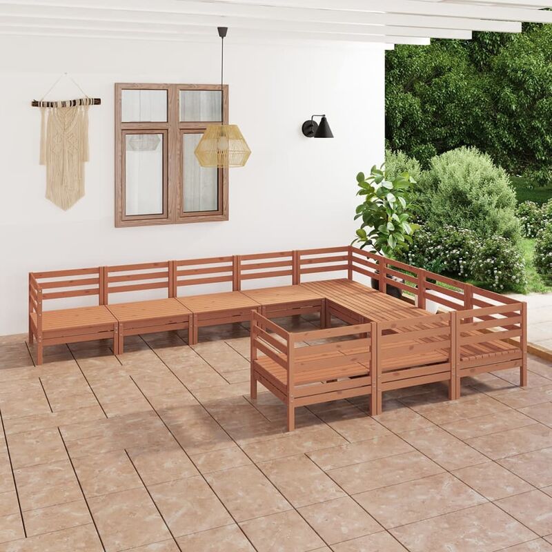 

Juego muebles de jardín 10 pzas madera maciza pino marrón miel