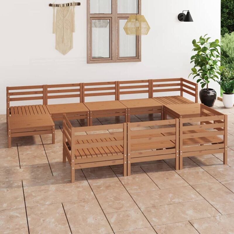 

Juego muebles de jardín 10 pzas madera maciza pino marrón miel