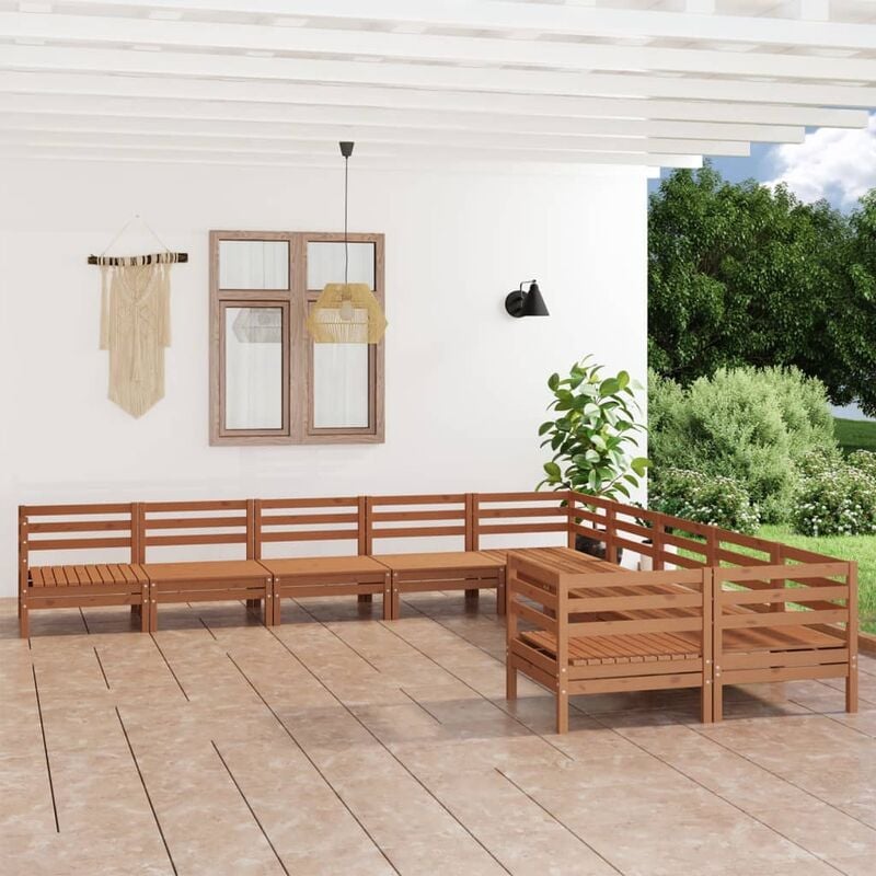 

Juego muebles de jardín 10 pzas madera maciza pino marrón miel