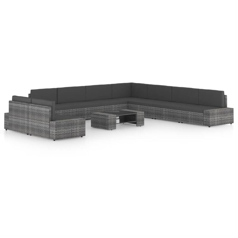 

Juego muebles de jardín 10 pzas y cojines ratán sintético gris