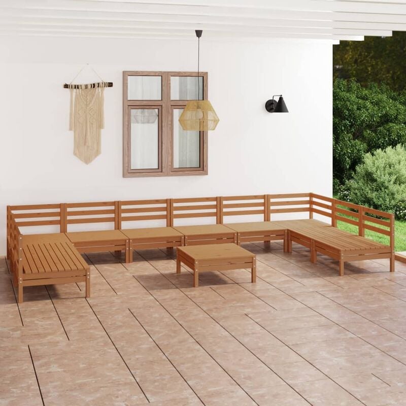 

Juego muebles de jardín 11 pzas madera maciza pino marrón miel