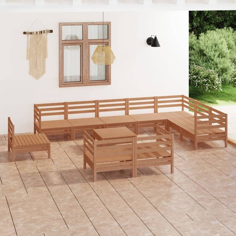 

Juego muebles de jardín 11 pzas madera maciza pino marrón miel