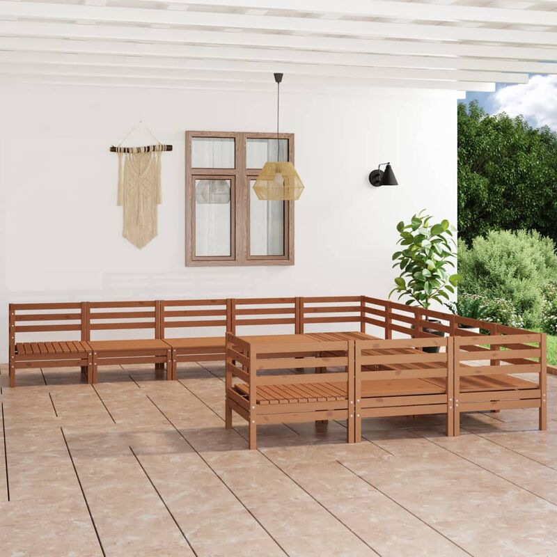 

Juego muebles de jardín 11 pzas madera maciza pino marrón miel