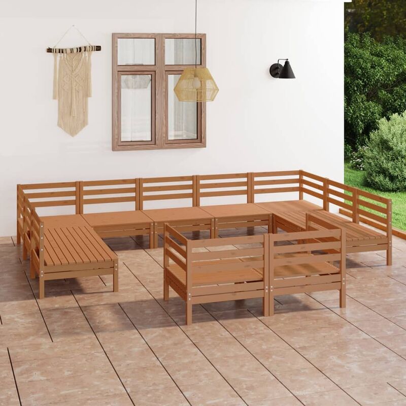 

Juego muebles de jardín 11 pzas madera maciza pino marrón miel