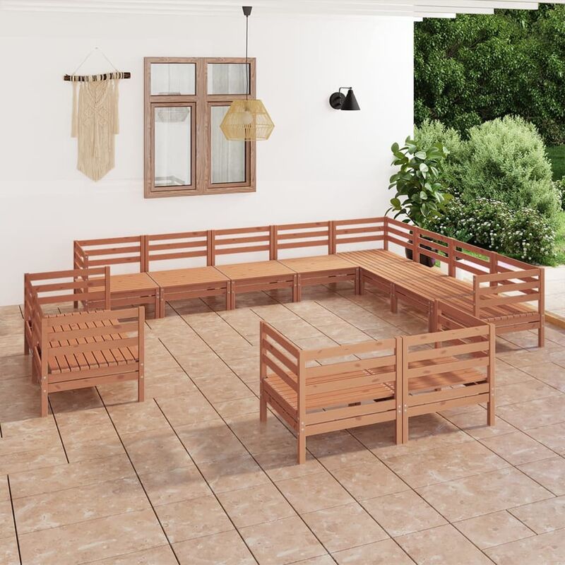 

Juego muebles de jardín 12 pzas madera maciza pino marrón miel