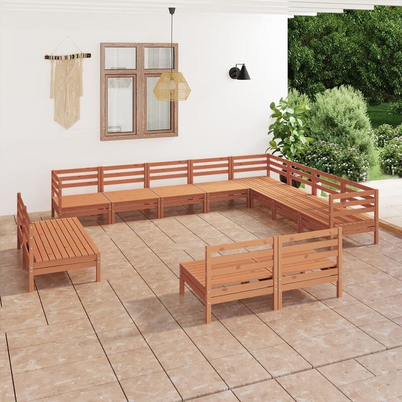 

Juego muebles de jardín 12 pzas madera maciza pino marrón miel