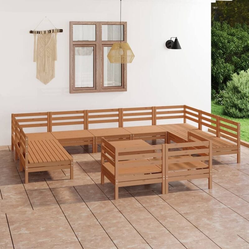 

Juego muebles de jardín 12 pzas madera maciza pino marrón miel