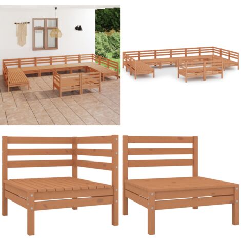 Juego muebles de jardín 12 pzas madera maciza pino marrón miel - Sofás de exterior - Muebles de patio