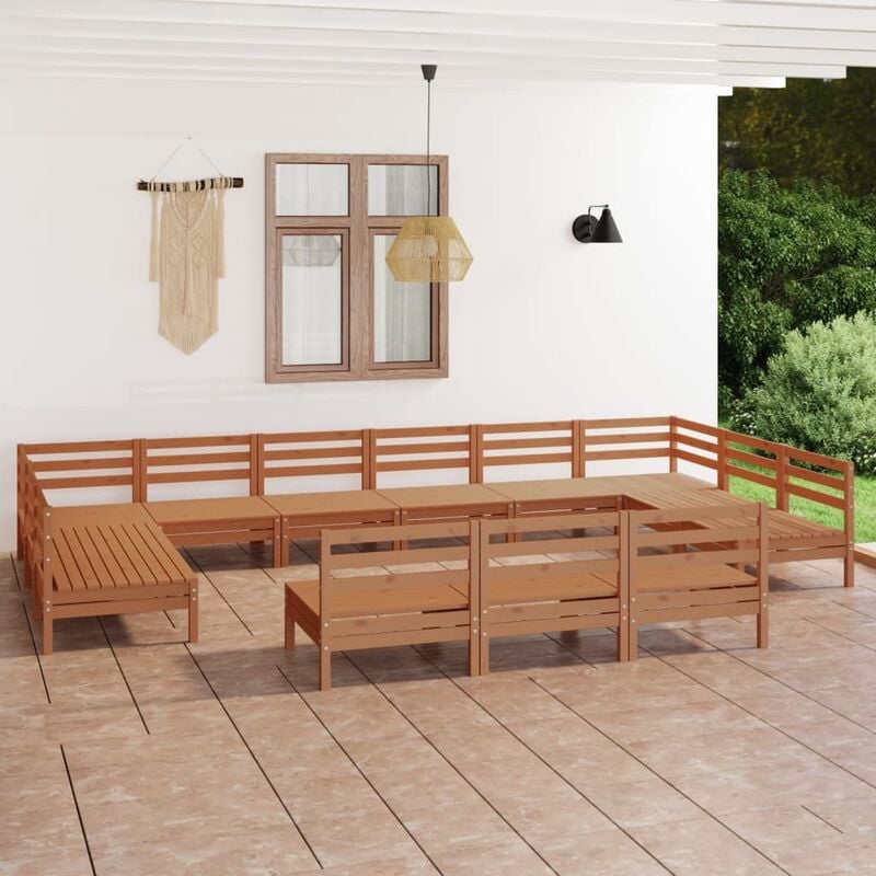 

Juego muebles de jardín 13 pzas madera maciza pino marrón miel