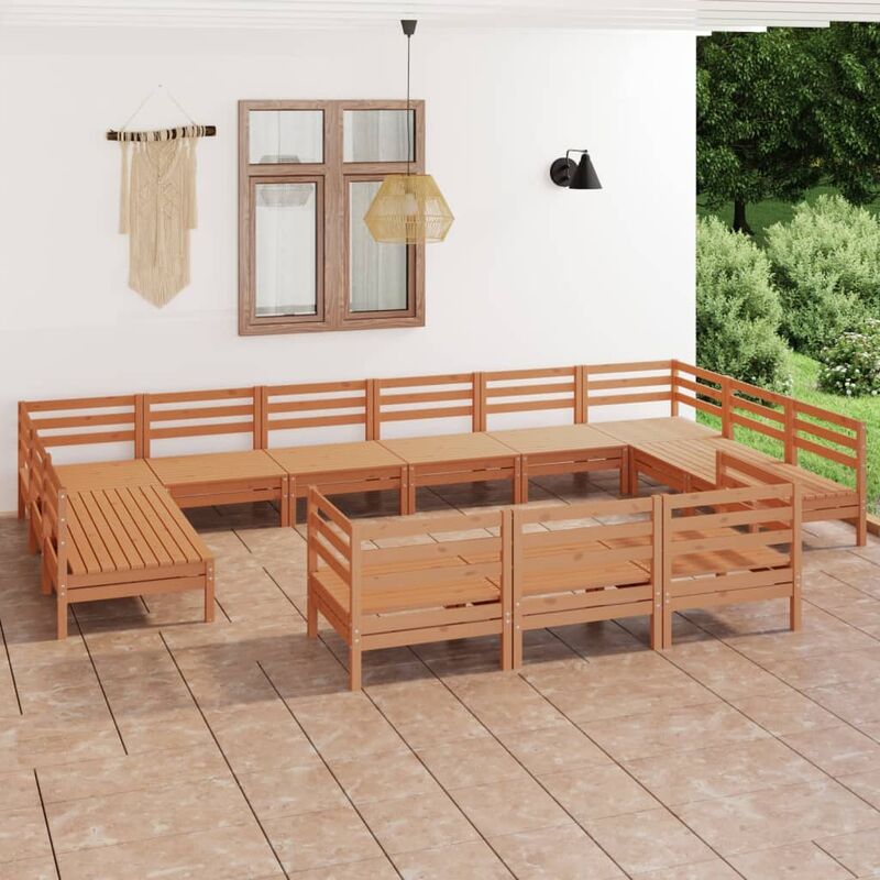 

Juego muebles de jardín 13 pzas madera maciza pino marrón miel