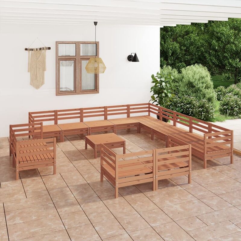 

Juego muebles de jardín 14 pzas madera maciza pino marrón miel