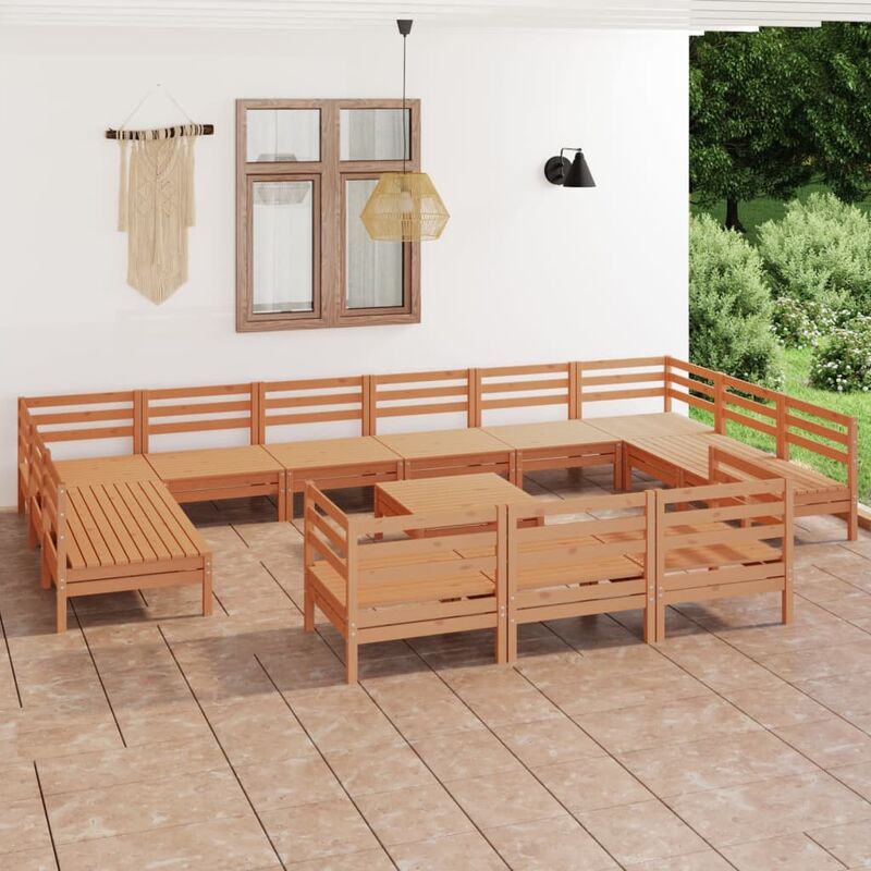

Juego muebles de jardín 14 pzas madera maciza pino marrón miel