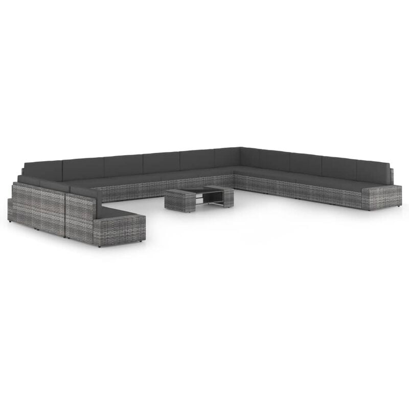 

Juego muebles de jardín 14 pzas y cojines ratán sintético gris