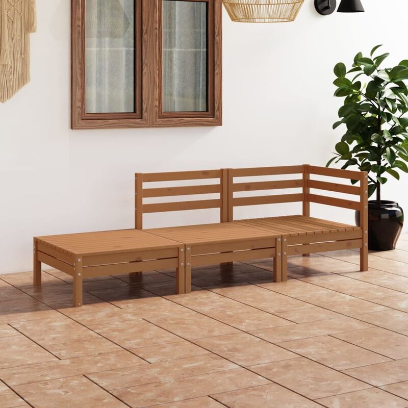 

Juego muebles de jardín 3 pzas madera maciza pino marrón miel