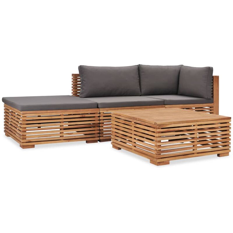 

vidaXL Juego muebles de jardín 4 piezas y cojines madera maciza teca - Marrón