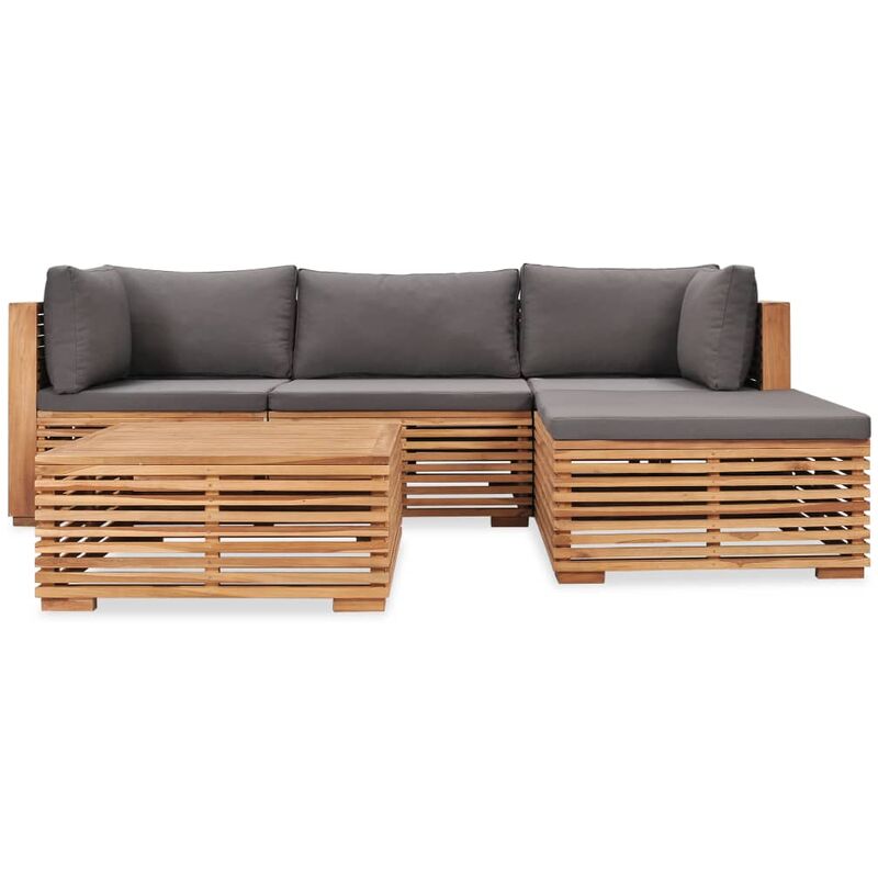 

Juego muebles de jardín 5 piezas y cojines madera maciza teca