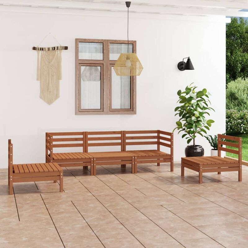 

Juego muebles de jardín 5 pzas madera maciza pino marrón miel