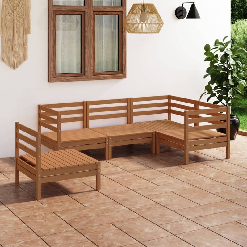 

Juego muebles de jardín 5 pzas madera maciza pino marrón miel