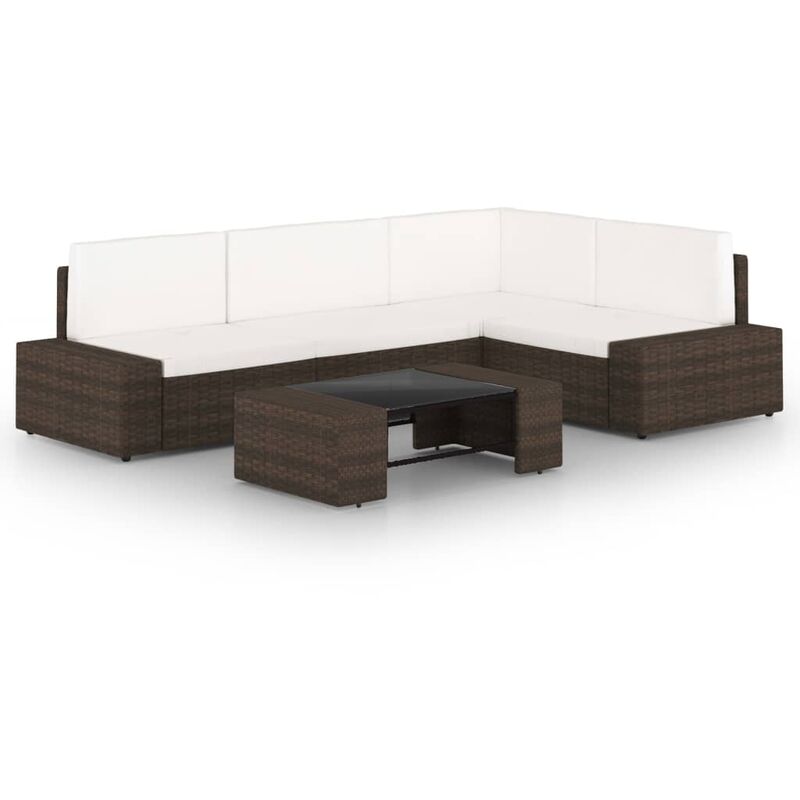 

Juego muebles de jardín 5 pzas y cojines ratán sintético marrón