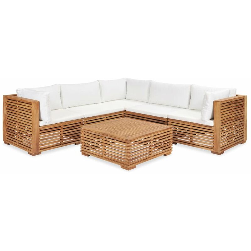 

Juego muebles de jardin 6 piezas y cojines madera maciza teca
