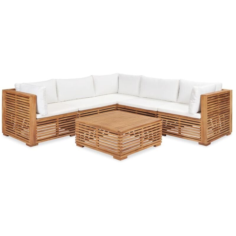 

Juego muebles de jardín 6 piezas y cojines madera maciza teca