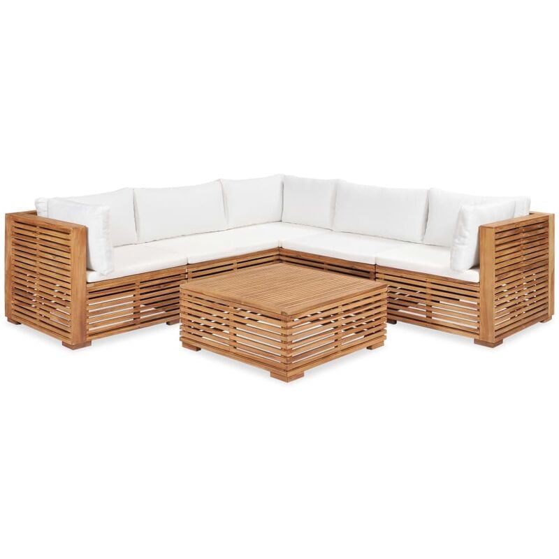 

Juego muebles de jardín 6 piezas y cojines madera maciza teca - Marrón - Vidaxl