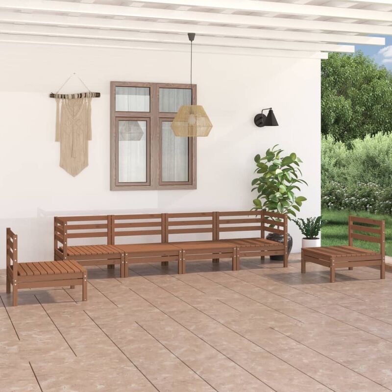 

Juego muebles de jardín 6 pzas madera maciza pino marrón miel