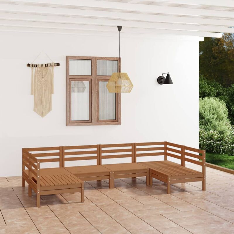 

Juego muebles de jardín 6 pzas madera maciza pino marrón miel