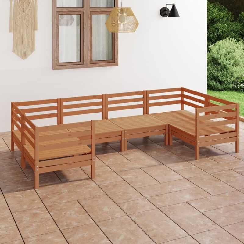 

Juego muebles de jardín 6 pzas madera maciza pino marrón miel