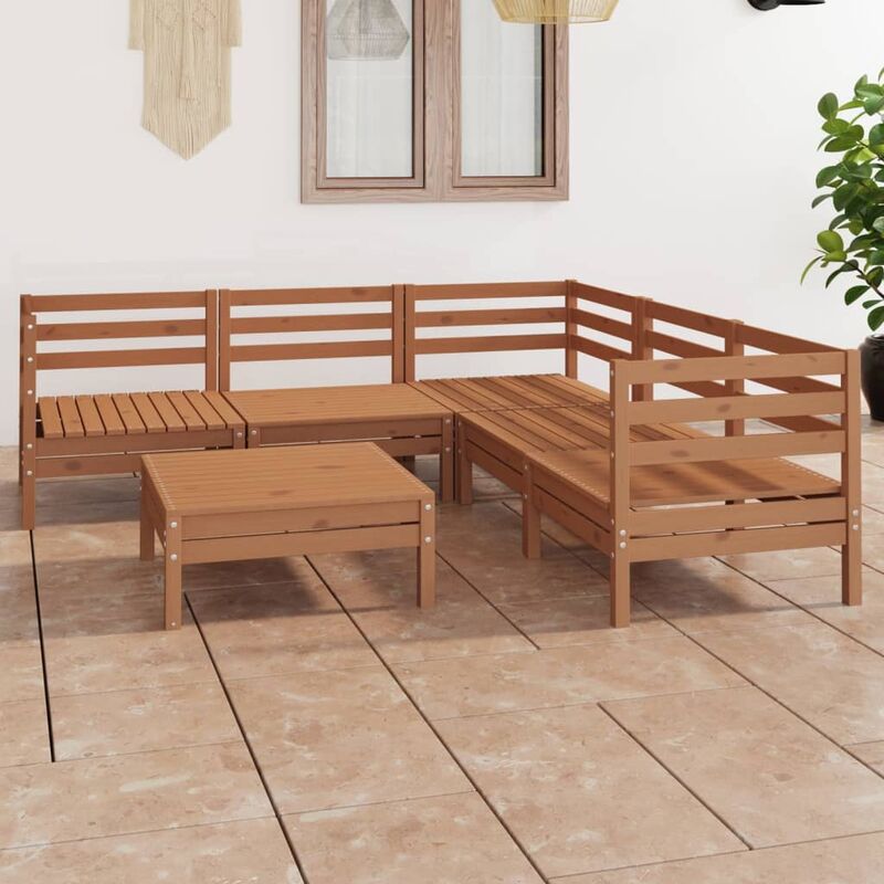 

Juego muebles de jardín 6 pzas madera maciza pino marrón miel